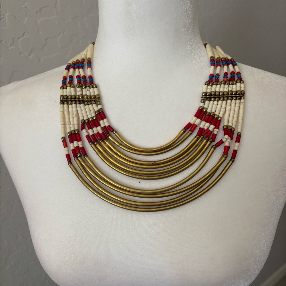 Elegant Gold and Red Beaded Necklace